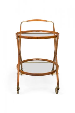 Cesare Lacca Italian Mid-Century Oval Teak and Brass Serving Trolley Bar Cart