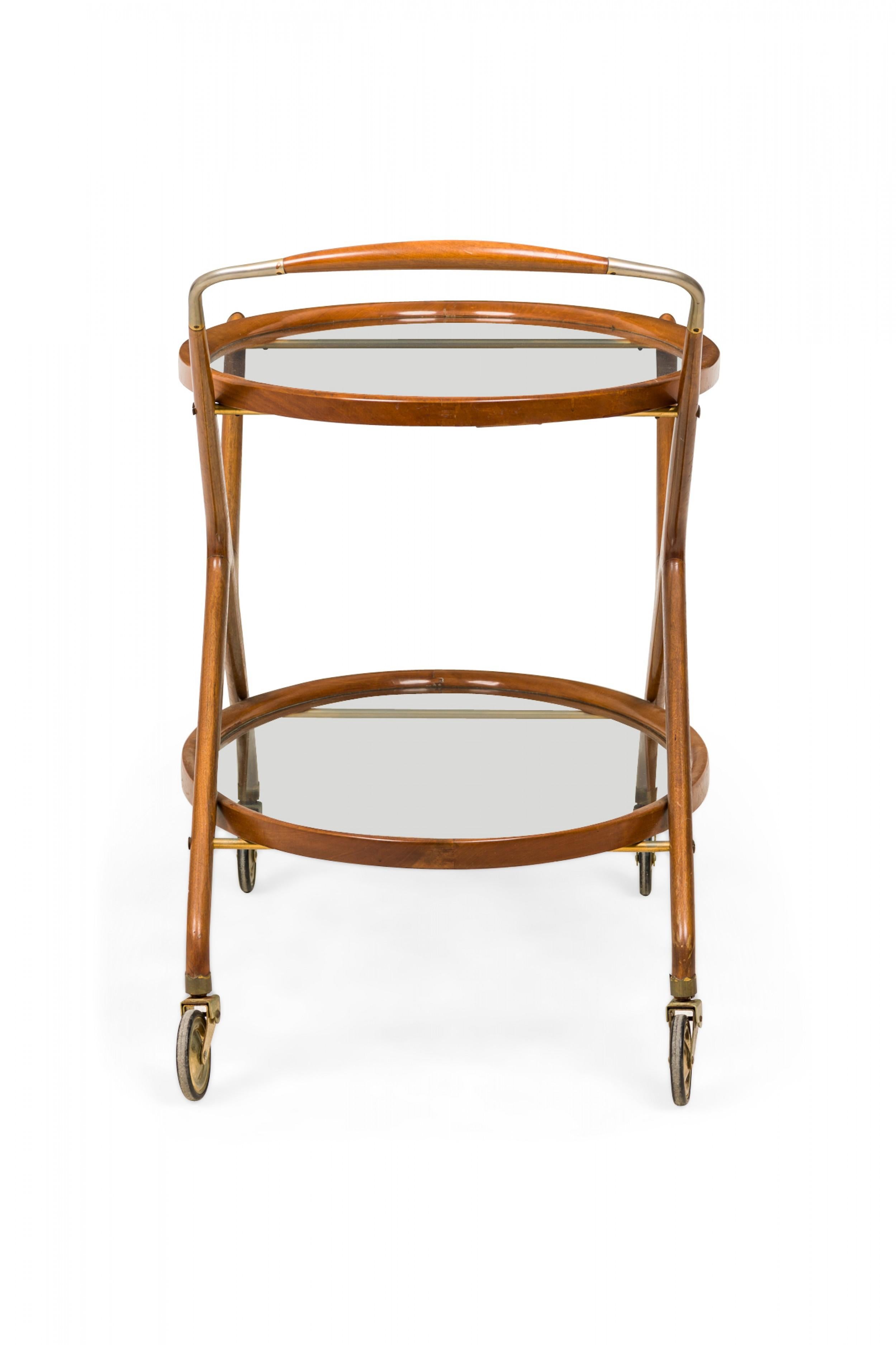 20th Century Cesare Lacca Italian Mid-Century Oval Teak and Brass Serving Trolley Bar Cart