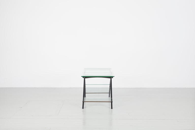 Mid-Century Modern Cesare Lacca Italian Midcentury Side Table, Lacquered Wood and Glass, 1950 For Sale
