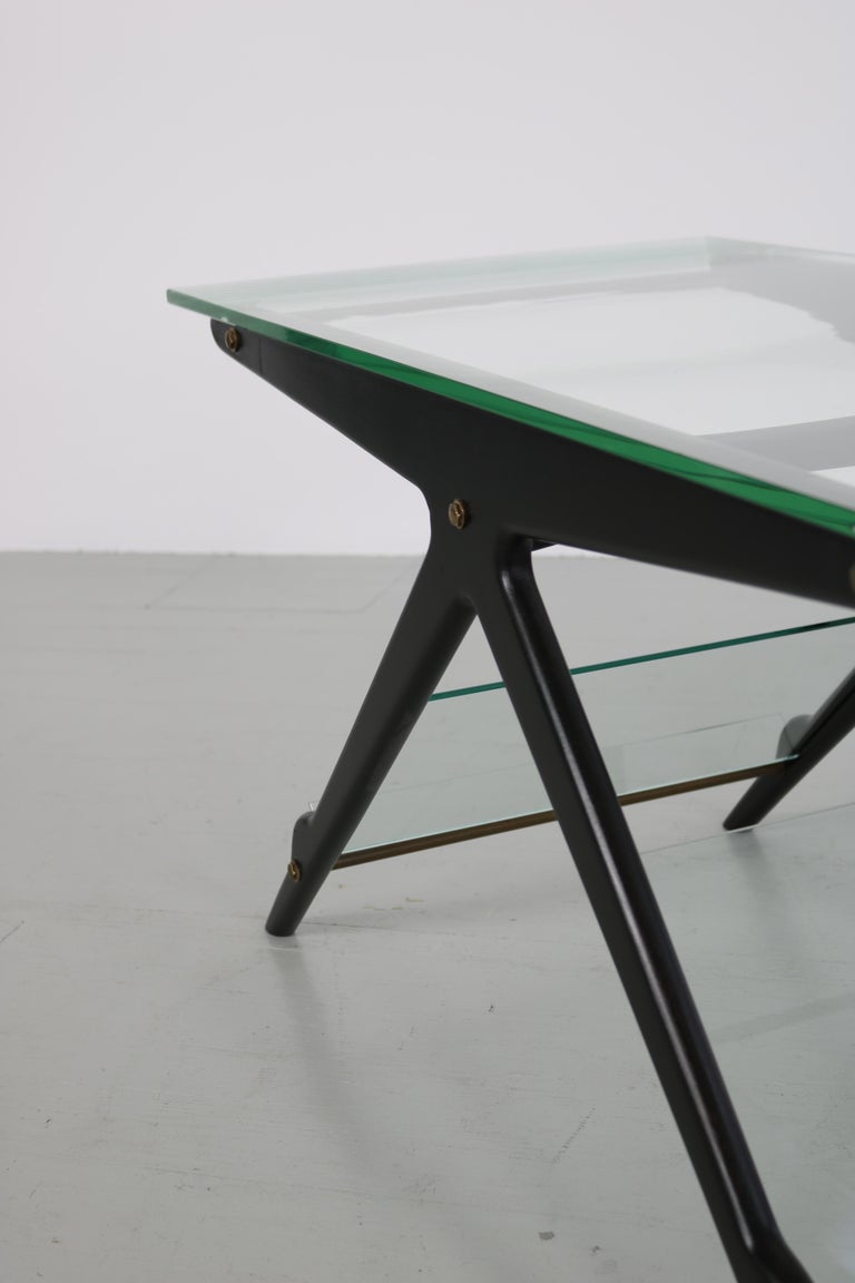 Mid-20th Century Cesare Lacca Italian Midcentury Side Table, Lacquered Wood and Glass, 1950 For Sale