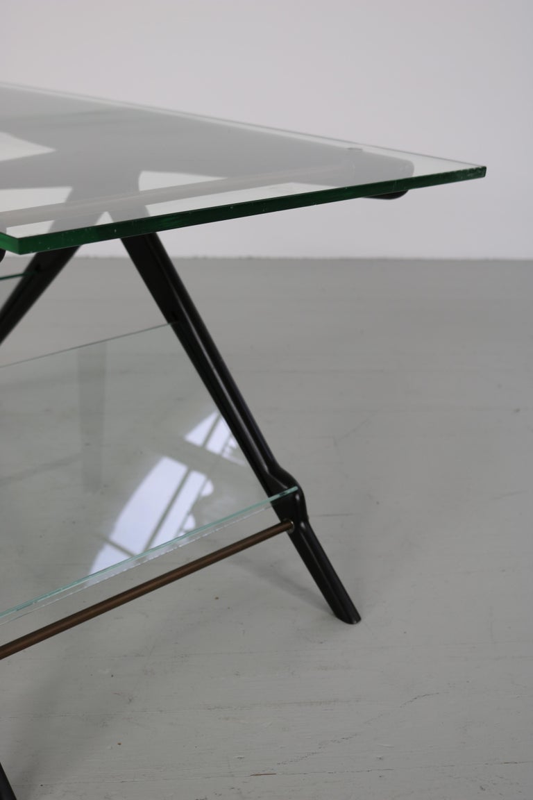 Cesare Lacca Italian Midcentury Side Table, Lacquered Wood and Glass, 1950 For Sale 1