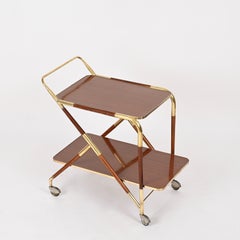 Cesare Lacca Mid-Century Brass and Wood Bar Cart, Italy, 1950s