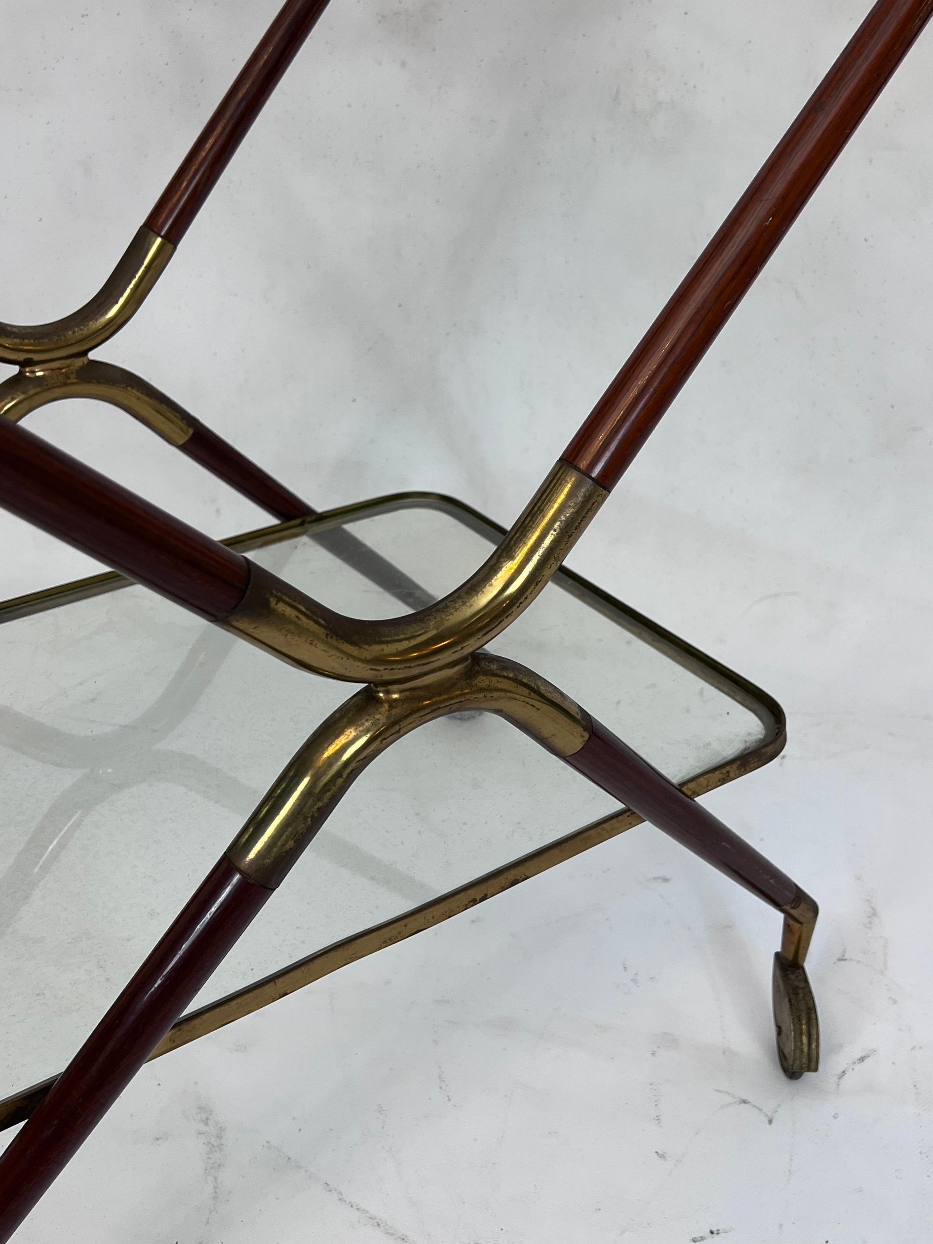 Cesare Lacca, Mid-Century Brass and Wood Bar Cart, Italy, 1950s 2