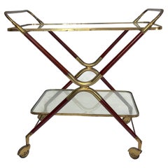Cesare Lacca, Mid-Century Brass and Wood Bar Cart, Italy, 1950s
