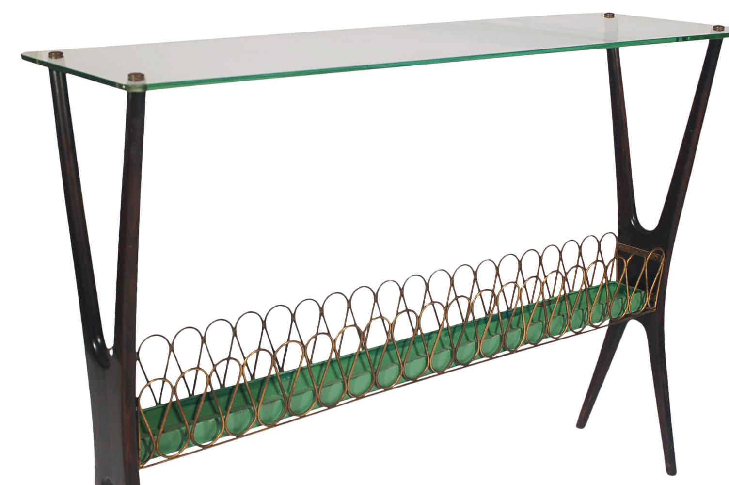 Mid-Century Modern Cesare Lacca Midcentury Italian Modern Glass and Walnut Console Table