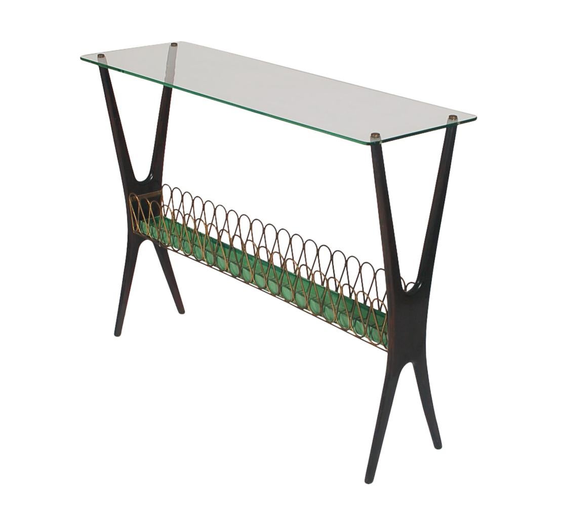 Mid-20th Century Cesare Lacca Midcentury Italian Modern Glass and Walnut Console Table
