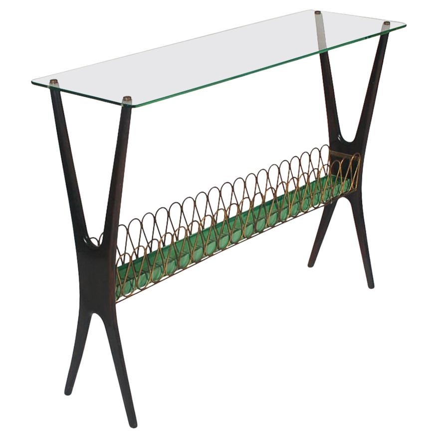 Cesare Lacca Midcentury Italian Modern Glass and Walnut Console Table