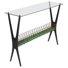 Cesare Lacca Table console moderne italienne du milieu du siècle en verre et noyer