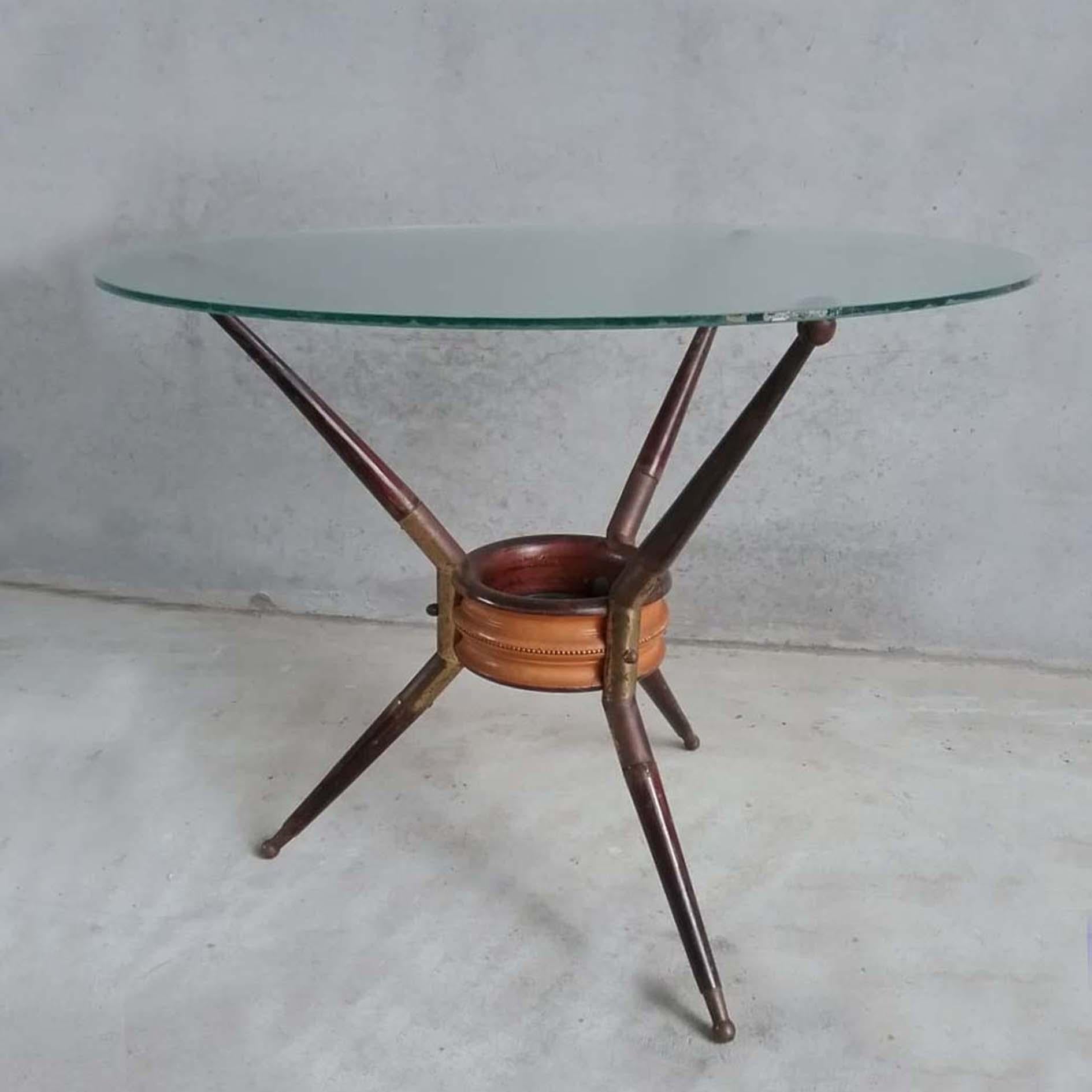 Italian Cesare Lacca Midcentury Mahagony and Brass Cocktail Coffee Table, Italy, 1950s For Sale