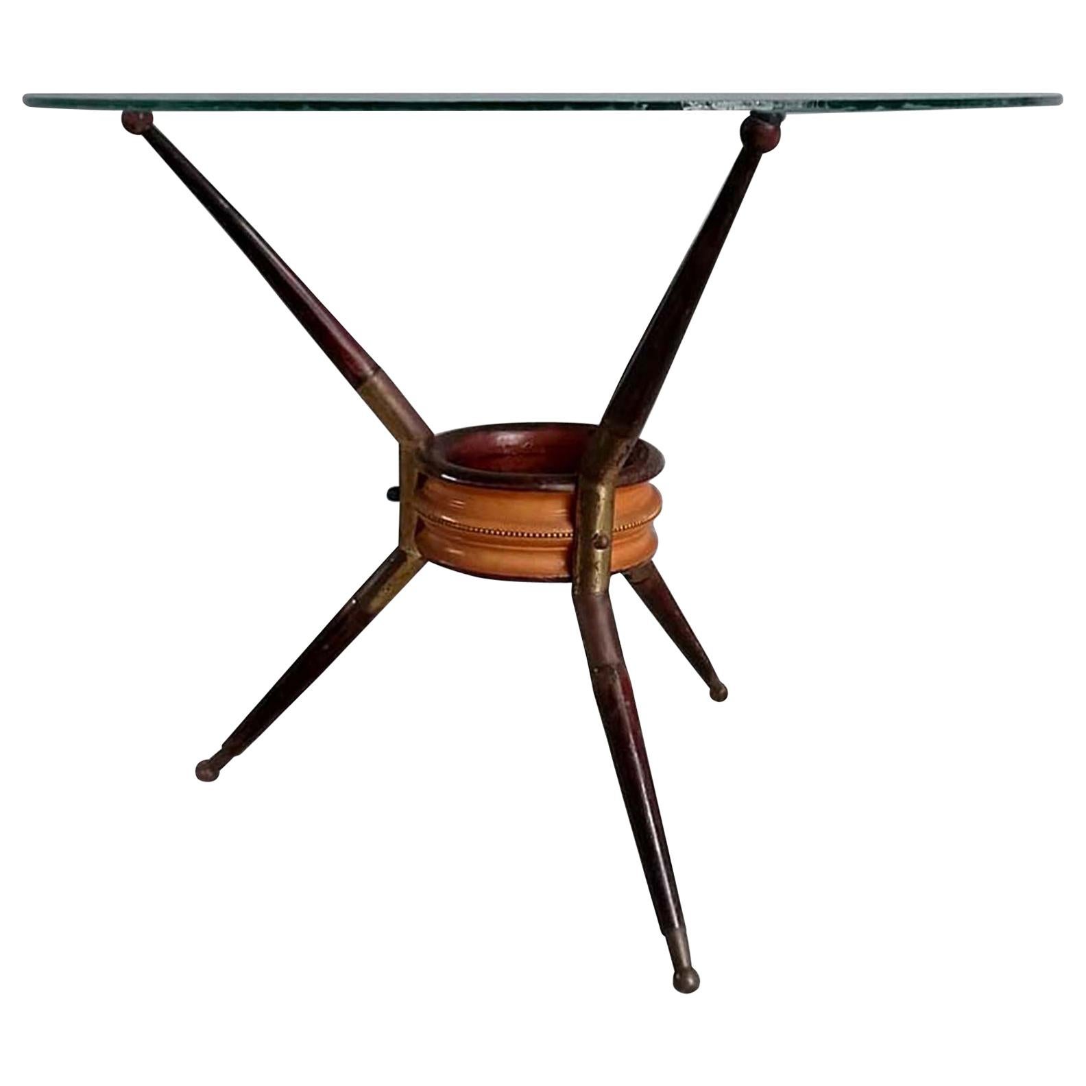 Cesare Lacca Midcentury Mahagony and Brass Cocktail Coffee Table, Italy, 1950s For Sale