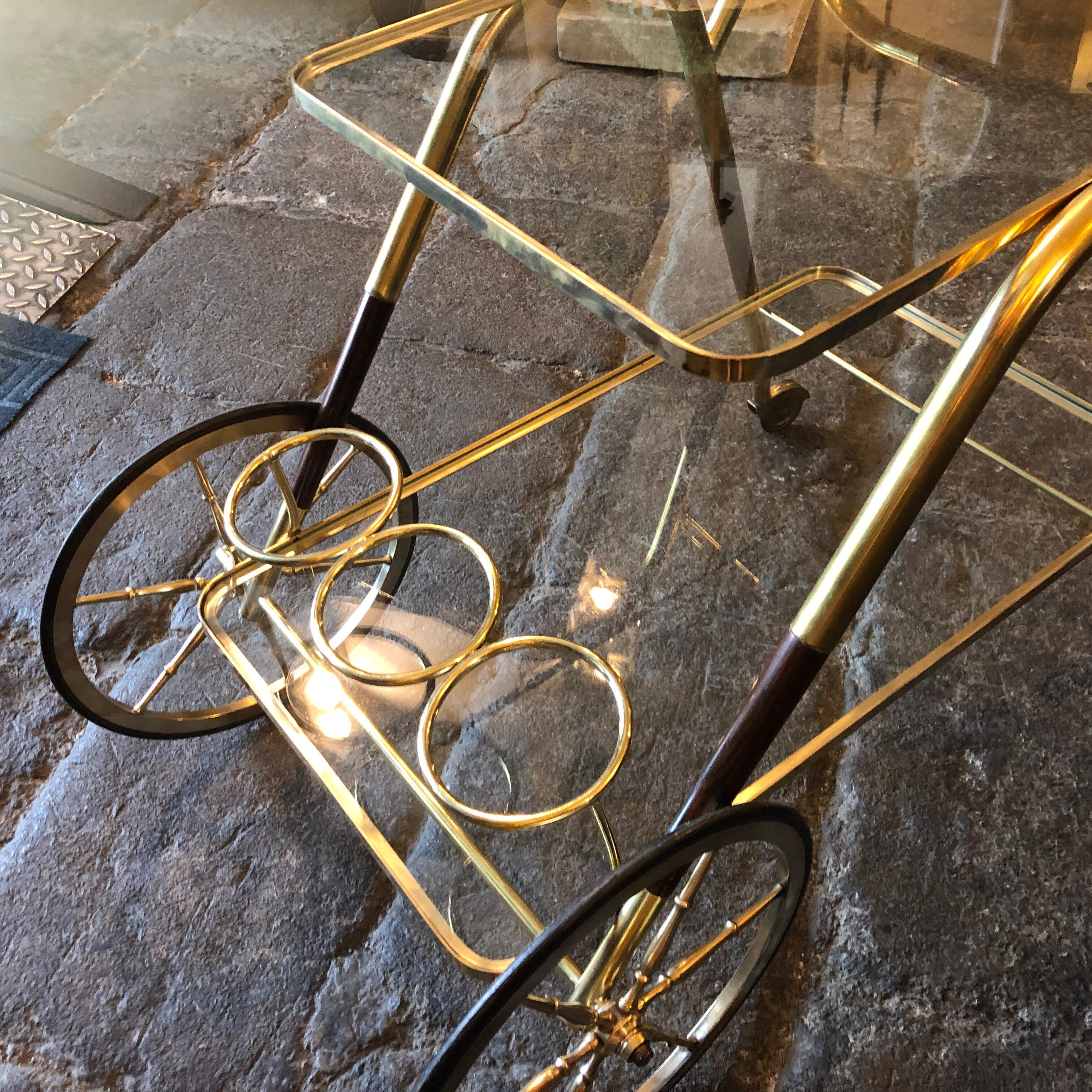 1950s Cesare Lacca Mid-Century Modern Brass and Wood Italian Bar Cart 5