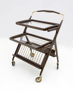 Cesare Lacca Mid-Century Modern Italian Walnut and Brass Bar Cart by Cassina 50s