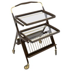 Cesare Lacca Mid-Century Modern Italian Walnut and Brass Bar Cart by Cassina 50s