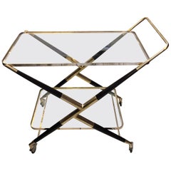 Cesare Lacca Mid-Century Modern Wood and Brass Bar Cart, circa 1950