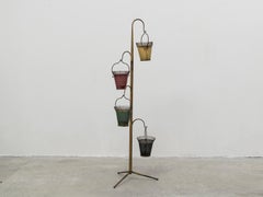 Cesare Lacca Mid-Century Tripod Brass and Perforated Metal Floor Planter, 1950s