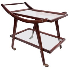 Cesare Lacca Midcentury Beech and Brass Italian Serving Bar Cart Italy, 1940s