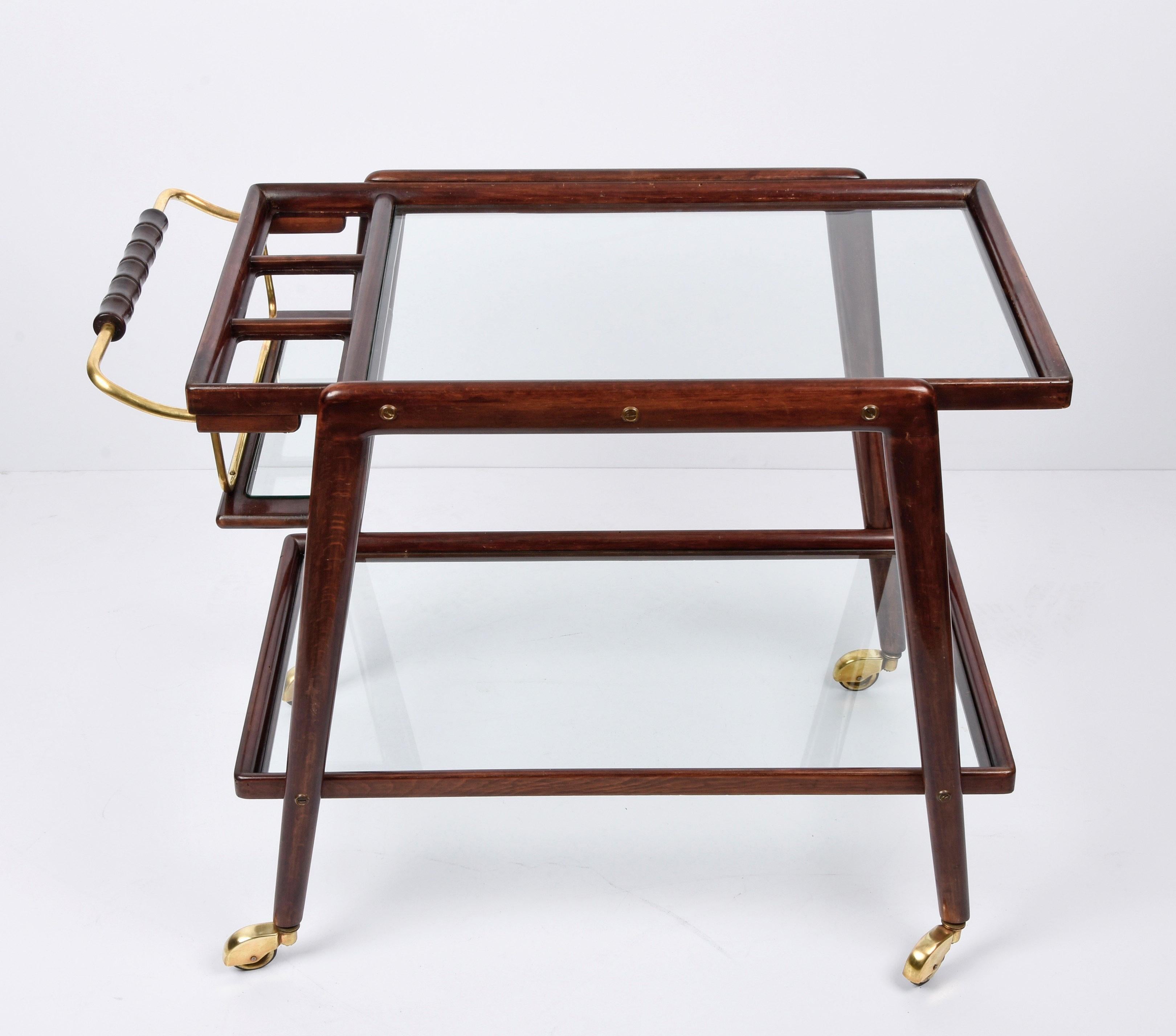Mid-Century Modern Cesare Lacca Midcentury Beech and Brass Italian Serving Bar Cart Italy, 1950s