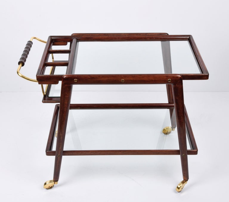 Mid-Century Modern Cesare Lacca Midcentury Beech and Brass Italian Serving Bar Cart Italy, 1950s For Sale