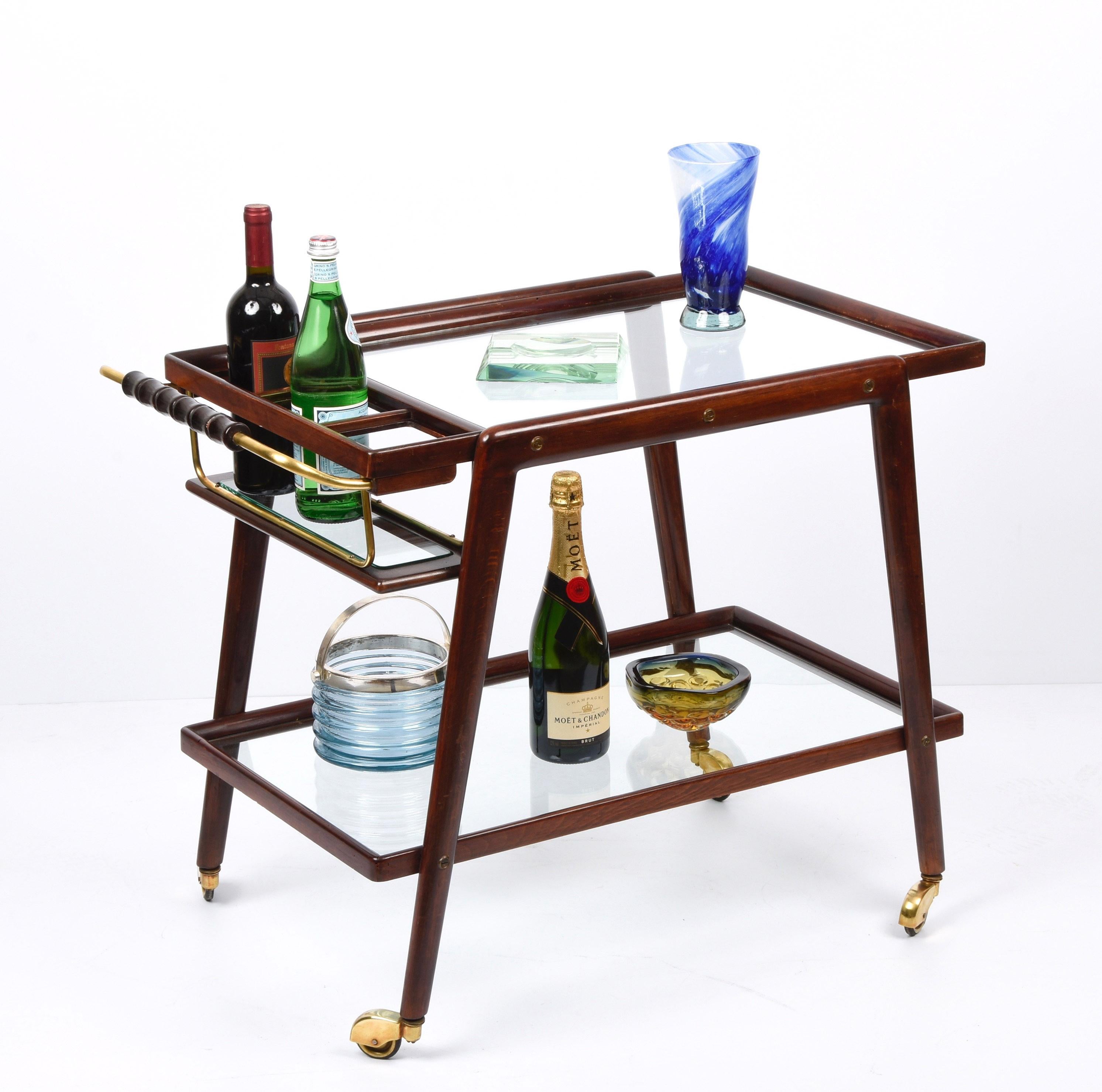 Mid-20th Century Cesare Lacca Midcentury Beech and Brass Italian Serving Bar Cart Italy, 1950s