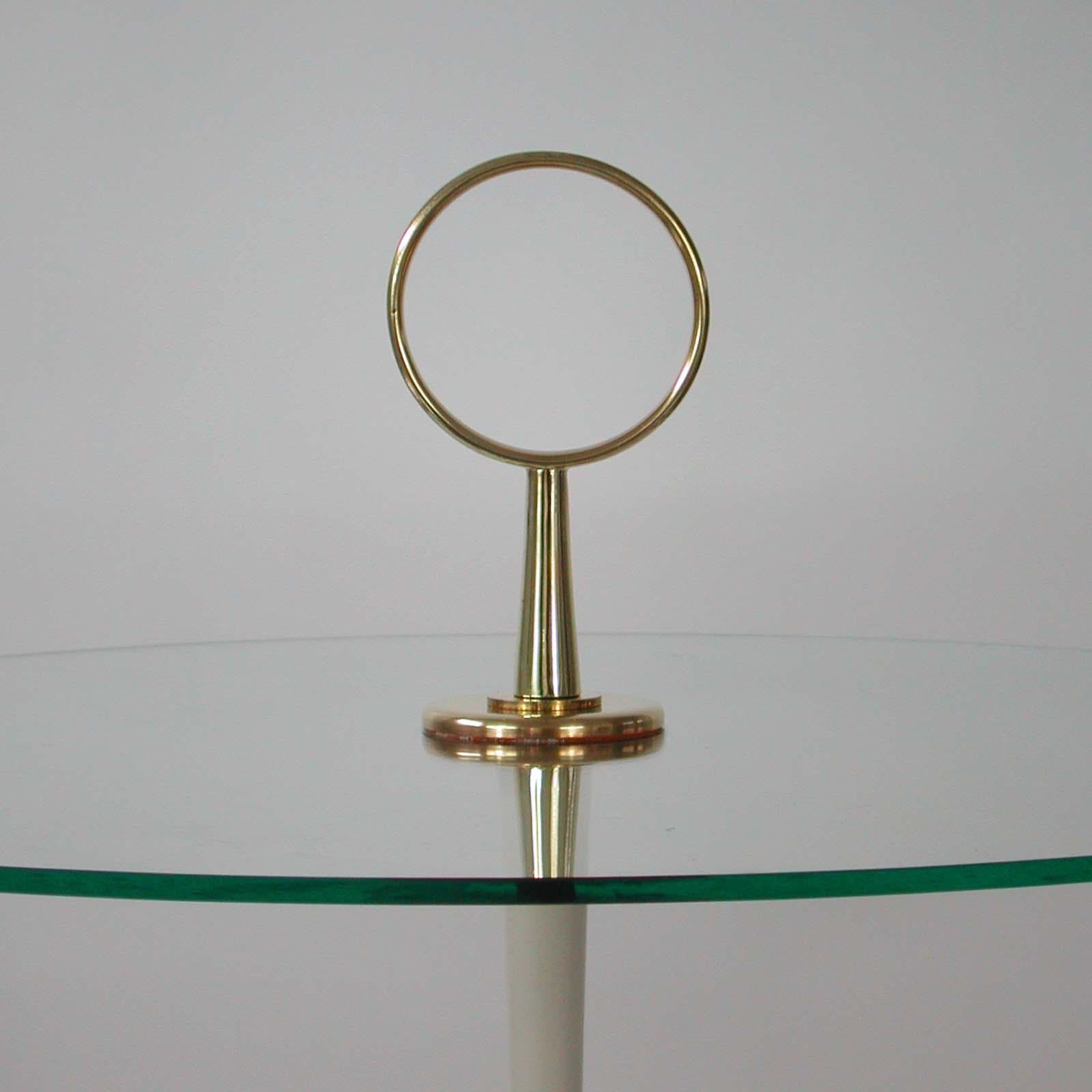 Lacquered Cesare Lacca Midcentury Brass and Clear Glass Tripod Side Table, Italy, 1950s For Sale