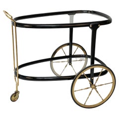 Cesare Lacca Chariot de bar ovale italien du milieu du siècle en laiton et bois bruni:: 1950s