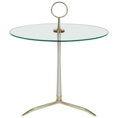 Cesare Lacca Midcentury Brass and Clear Glass Tripod Side Table, Italy, 1950s