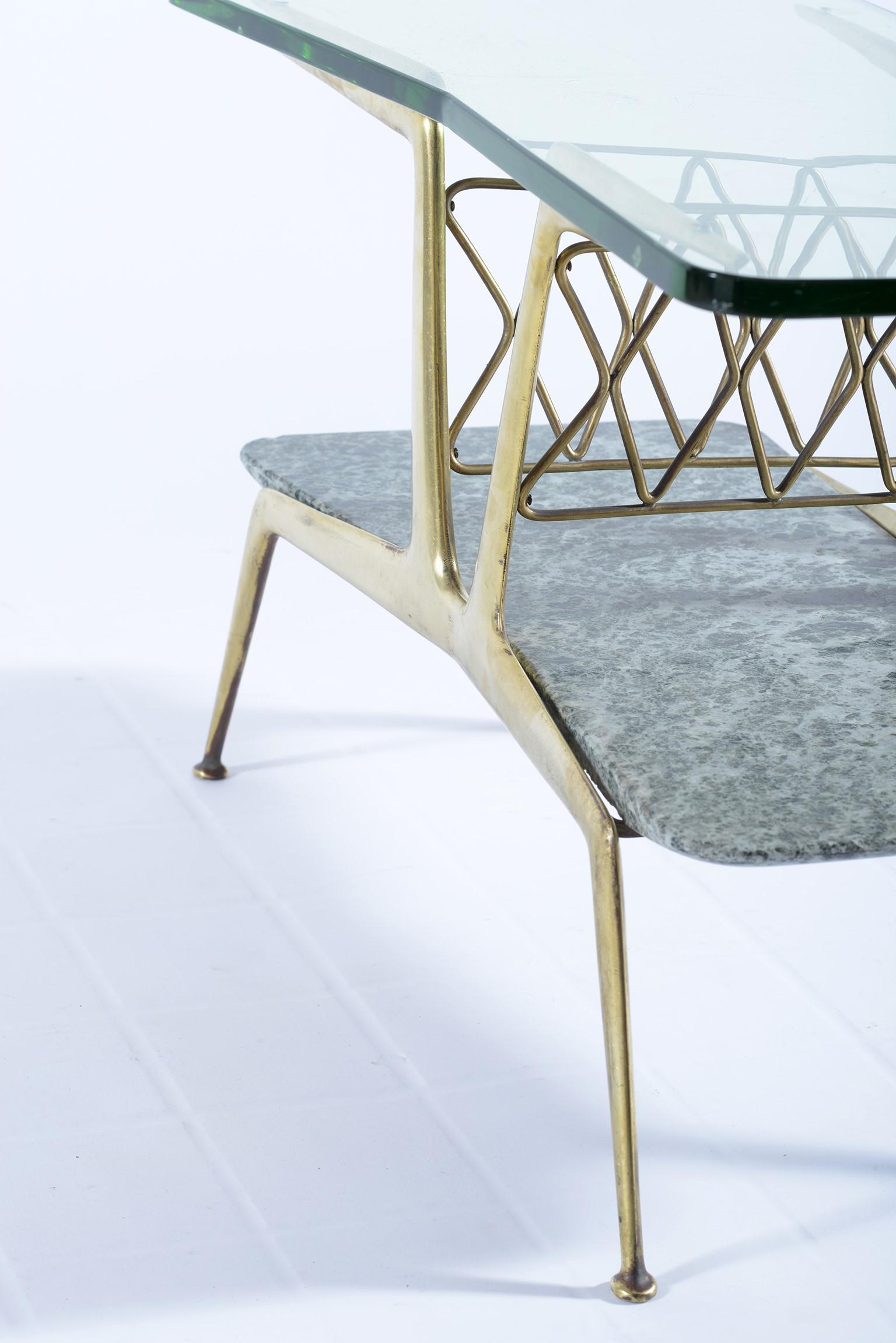 Cesare Lacca Midcentury Cust Brass Structure Coofee and Magazine Rack Table 1950 For Sale 4