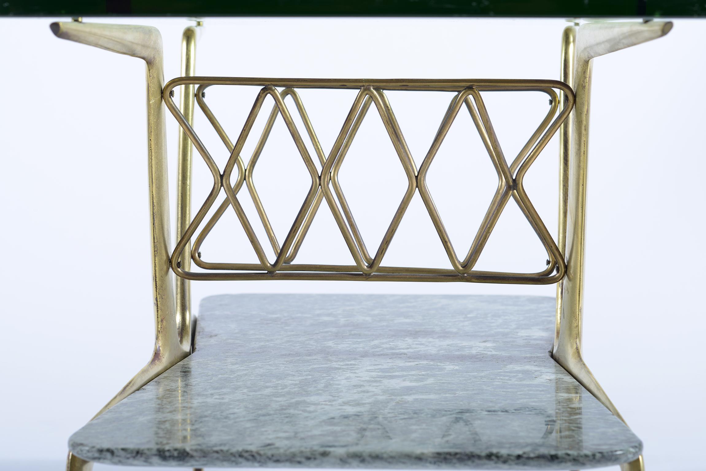 Cesare Lacca Midcentury Cust Brass Structure Coofee and Magazine Rack Table 1950 For Sale 8