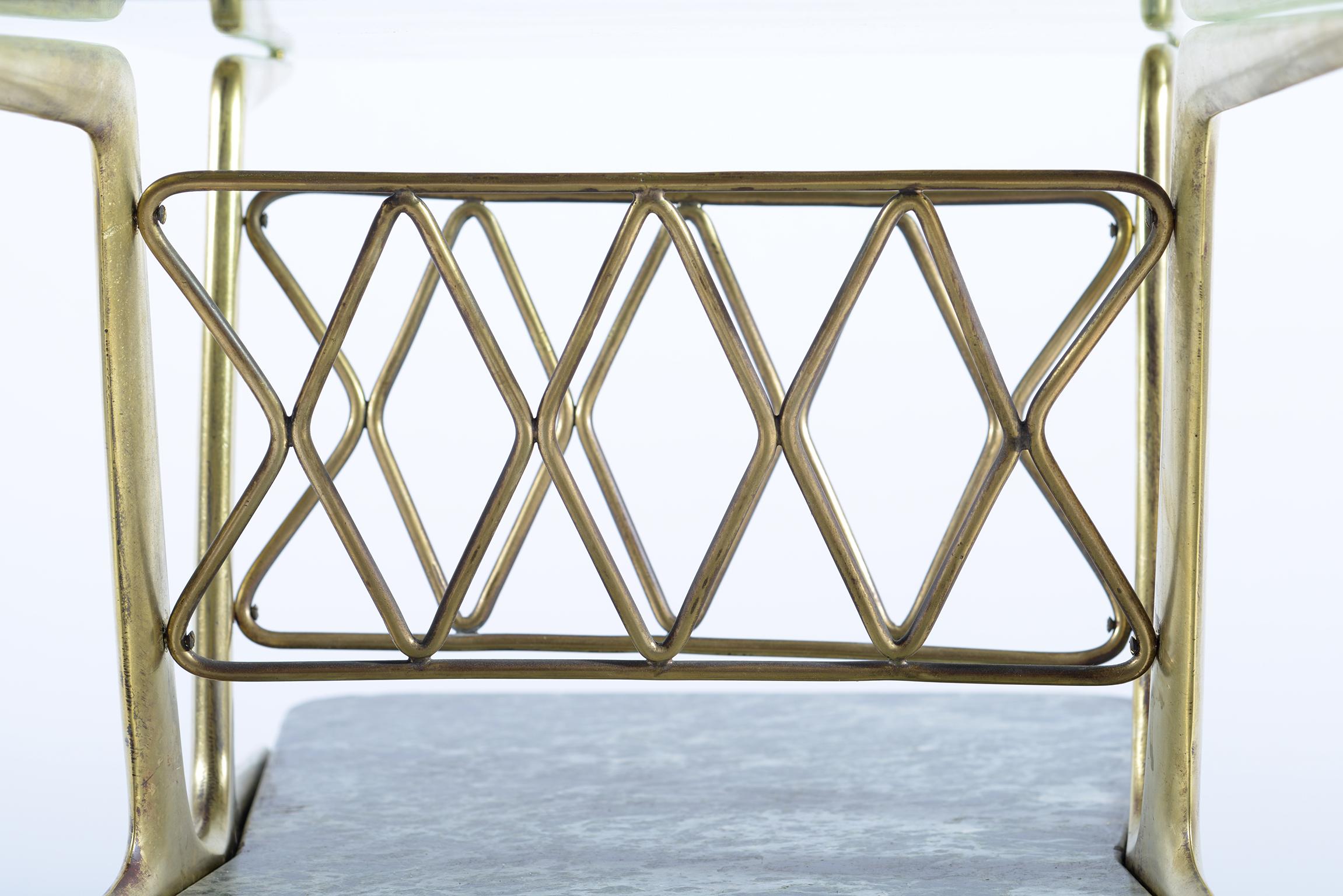 Cesare Lacca Midcentury Cust Brass Structure Coofee and Magazine Rack Table 1950 For Sale 9
