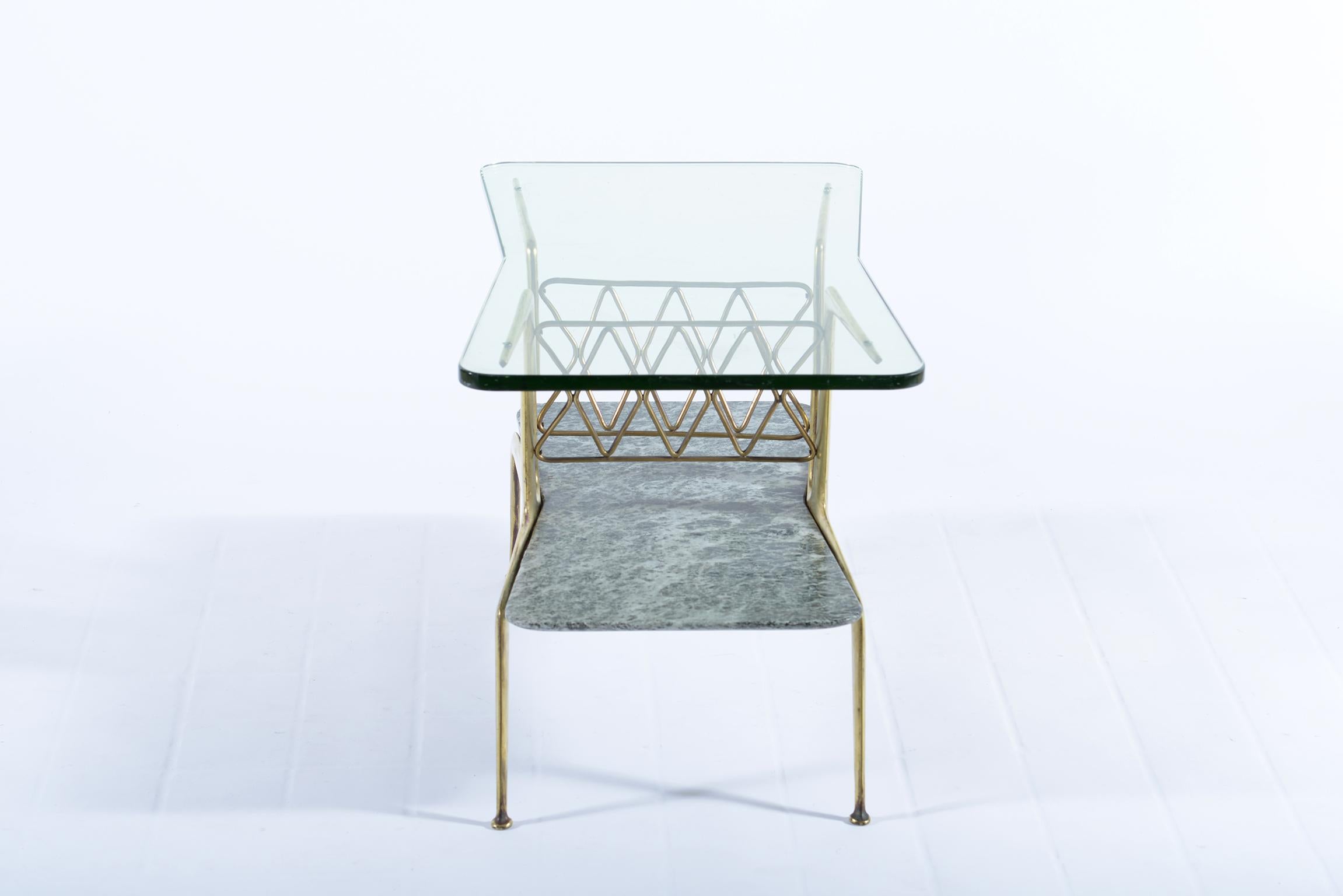 Mid-20th Century Cesare Lacca Midcentury Cust Brass Structure Coofee and Magazine Rack Table 1950 For Sale