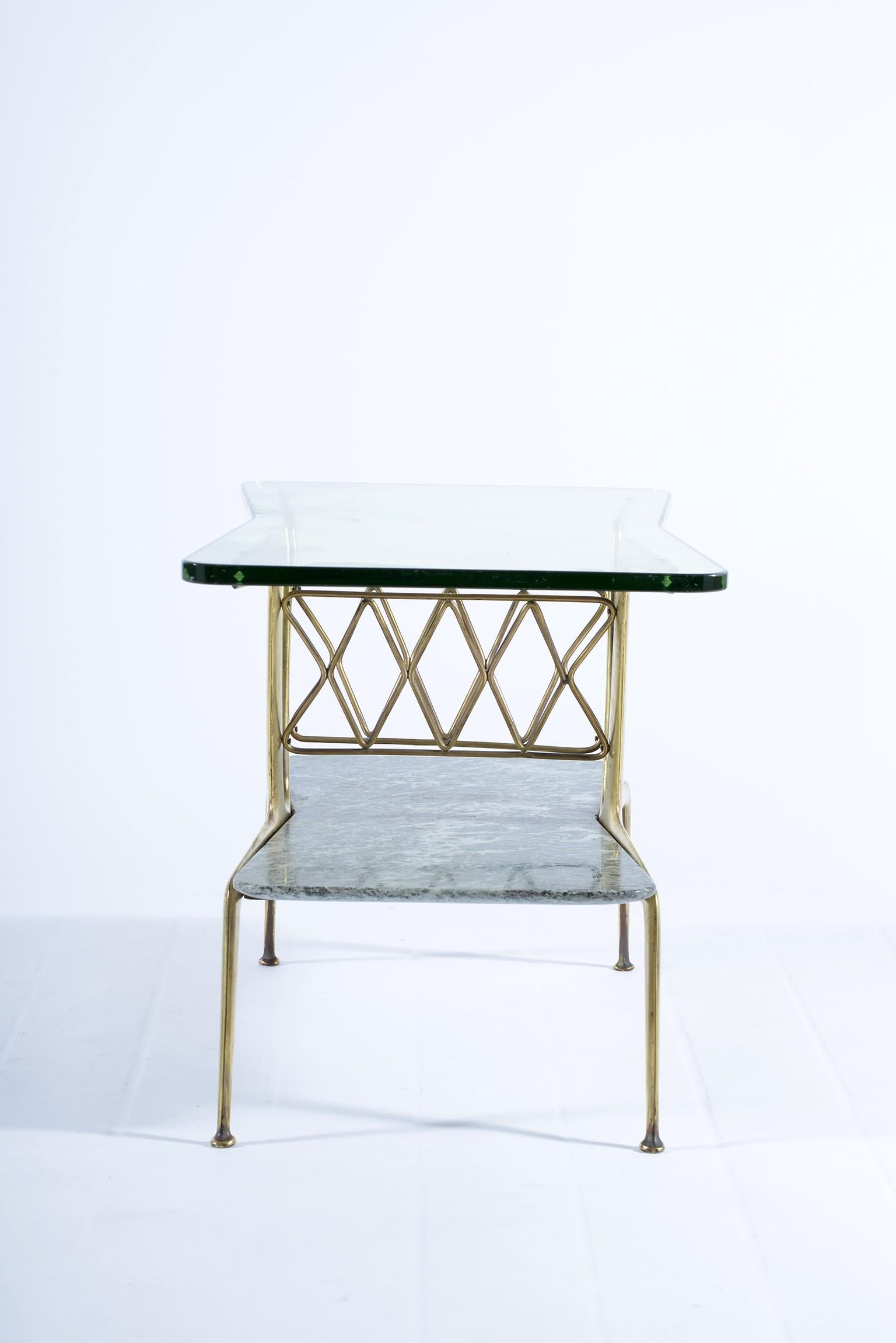 Cesare Lacca Midcentury Cust Brass Structure Coofee and Magazine Rack Table 1950 For Sale 1