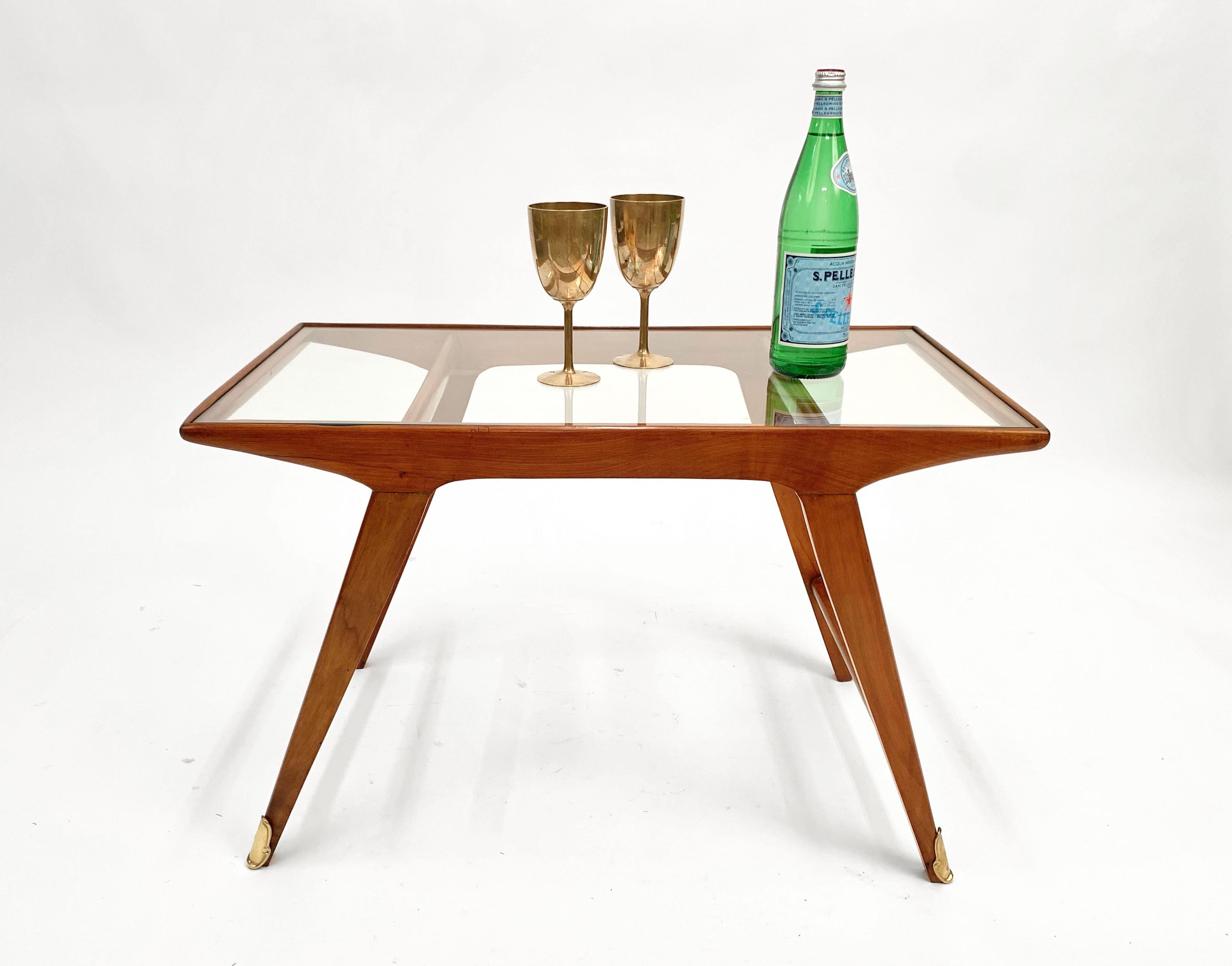 Cesare Lacca Midcentury Italian Cherrywood and Brass Coffee Table, 1950s 4