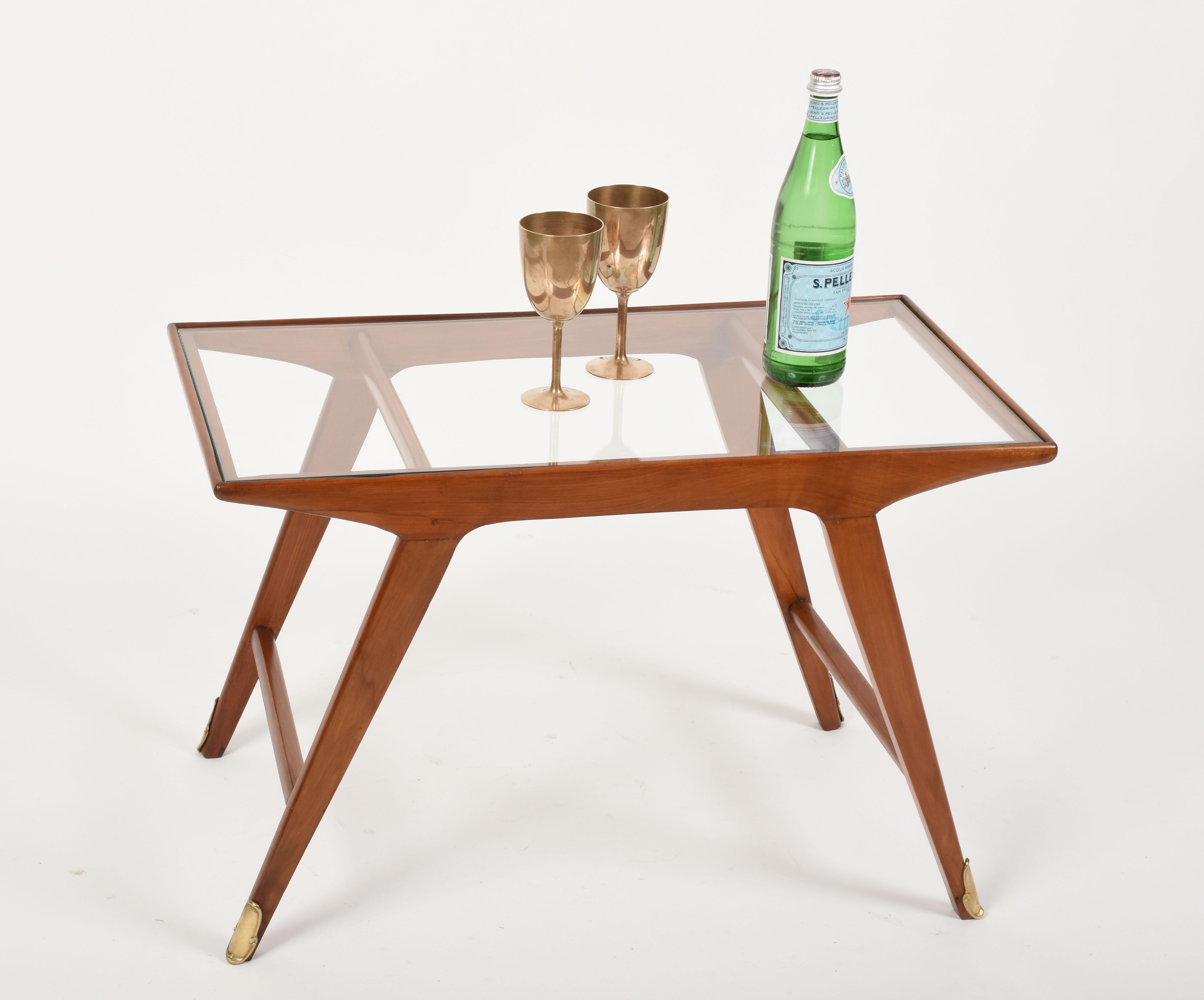 Cesare Lacca Midcentury Italian Cherrywood and Brass Coffee Table, 1950s 5