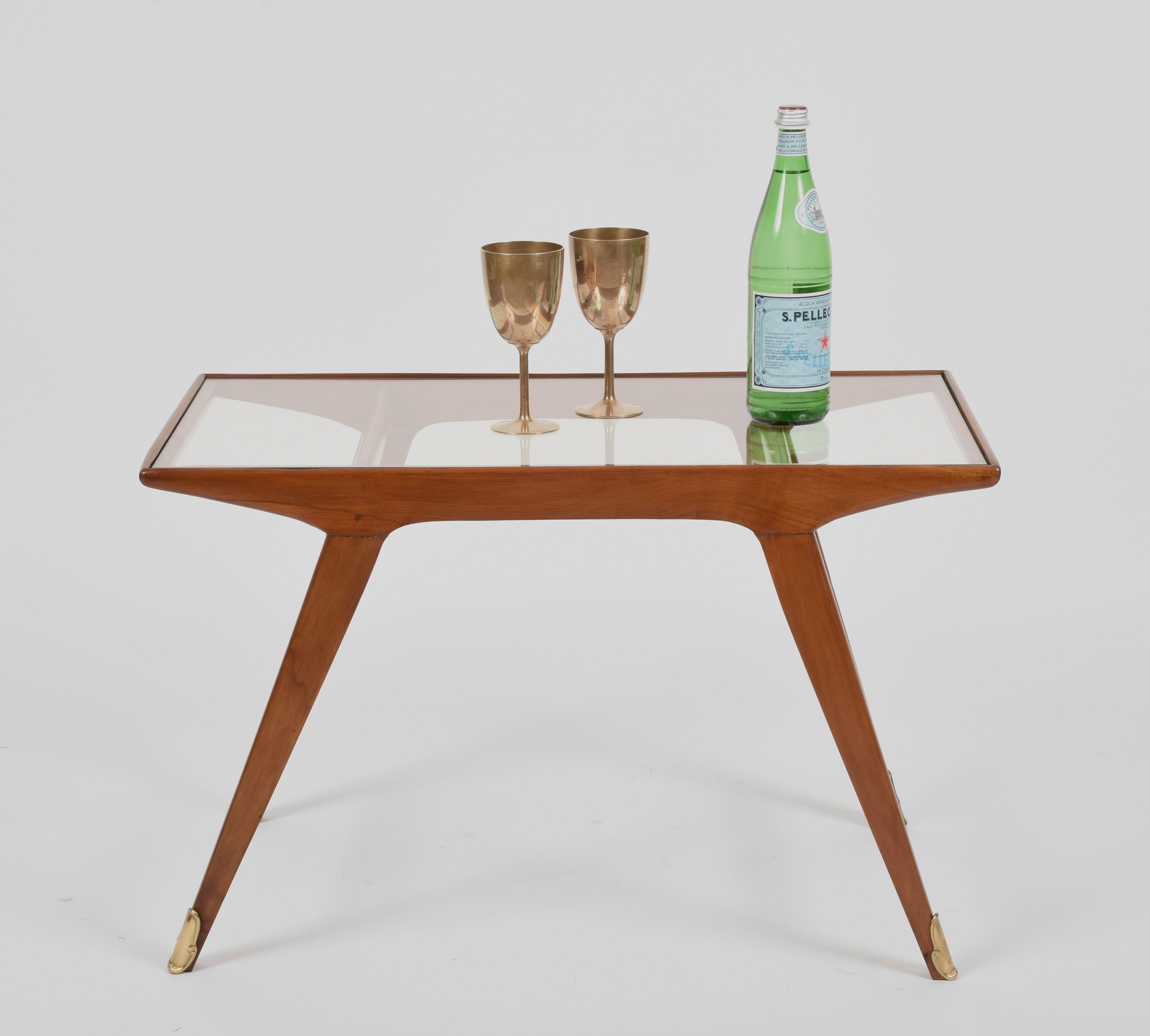 Cesare Lacca Midcentury Italian Cherrywood and Brass Coffee Table, 1950s 6