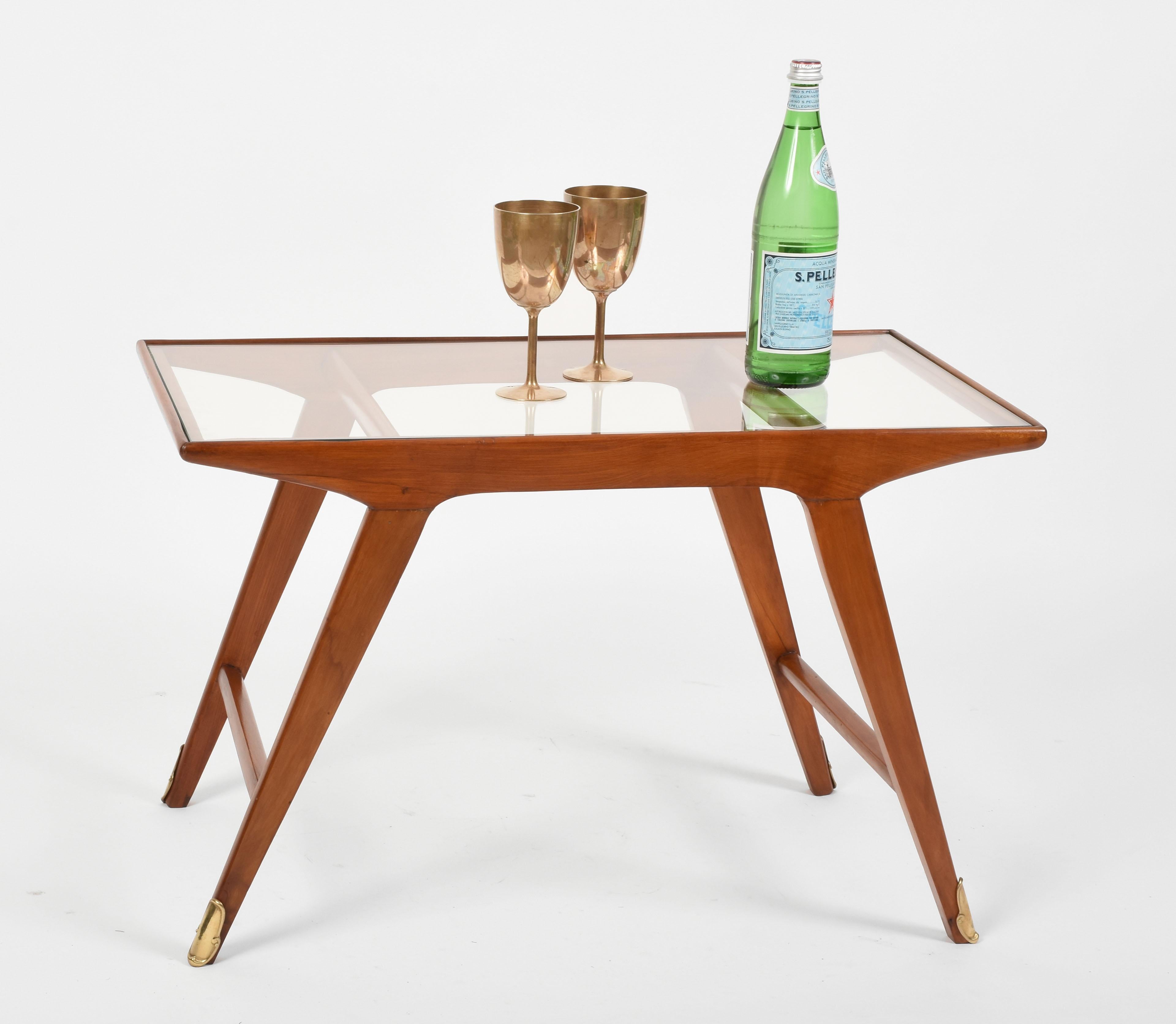 Cesare Lacca Midcentury Italian Cherrywood and Brass Coffee Table, 1950s 7
