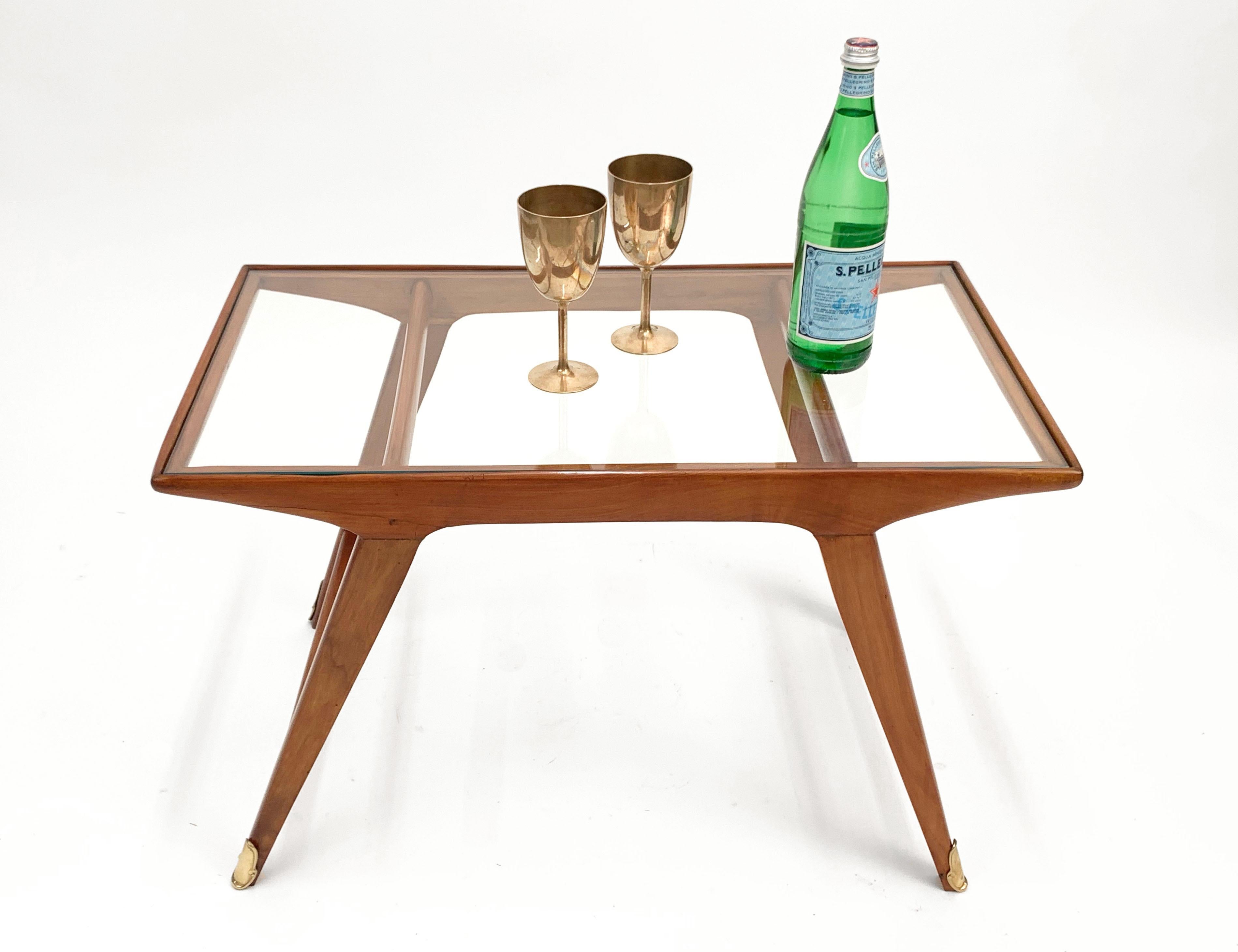 Cesare Lacca Midcentury Italian Cherrywood and Brass Coffee Table, 1950s 8