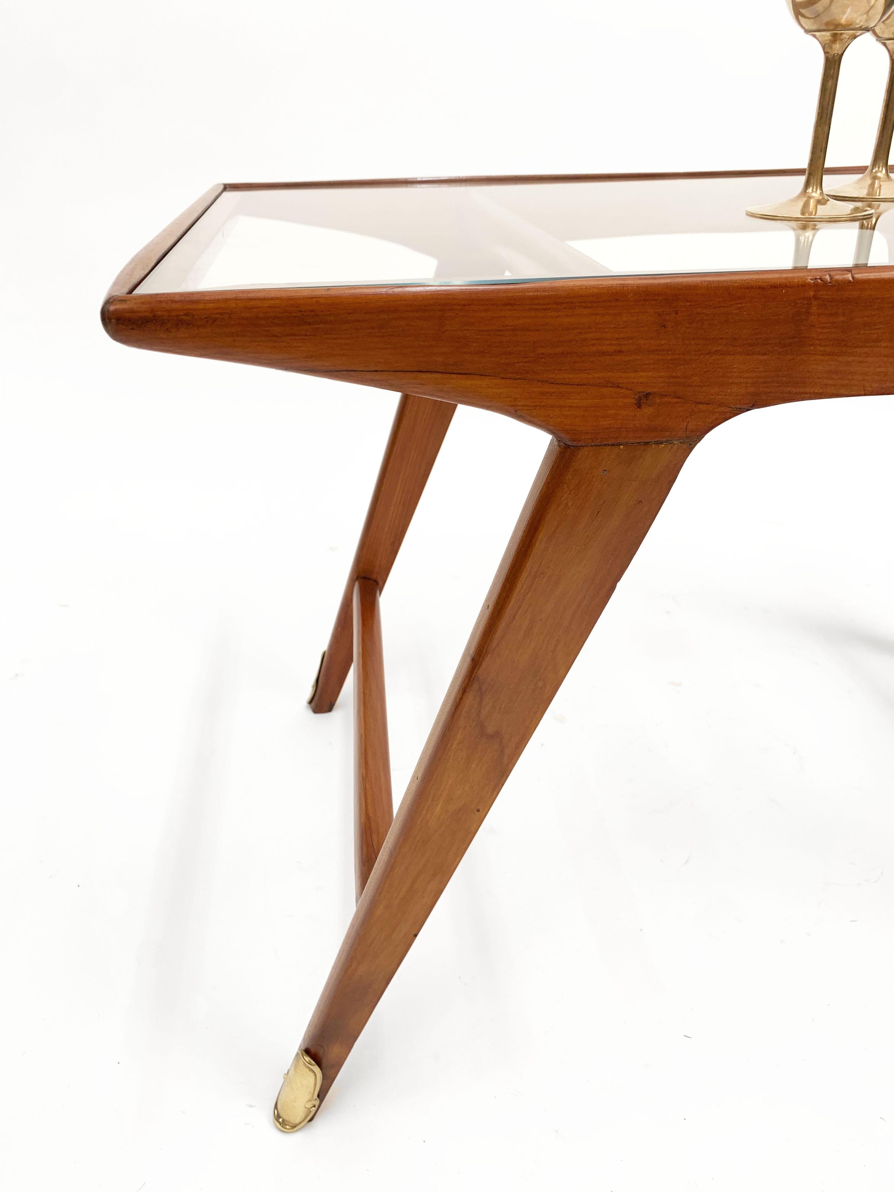 20th Century Cesare Lacca Midcentury Italian Cherrywood and Brass Coffee Table, 1950s