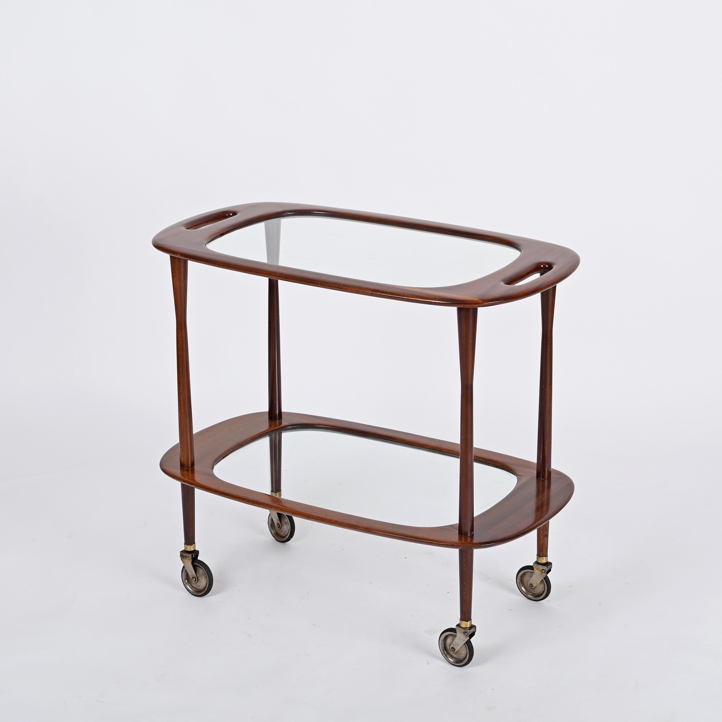Hand-Crafted Cesare Lacca Midcentury Italian Serving Bar Cart for Cassina, Italy 1950s