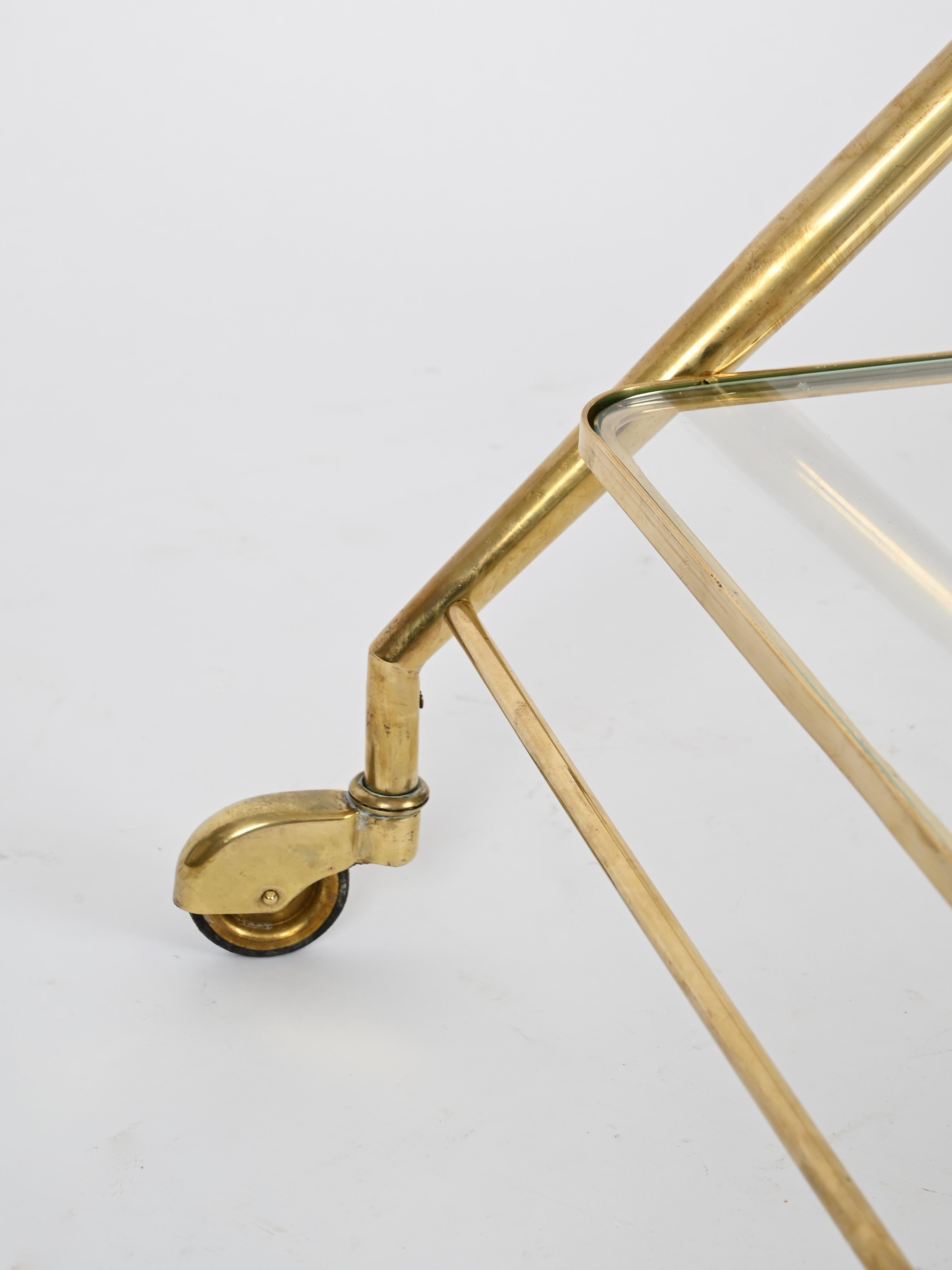 Cesare Lacca Midcentury Italian Serving Bar Cart in Brass, Italy 1950s For Sale 6