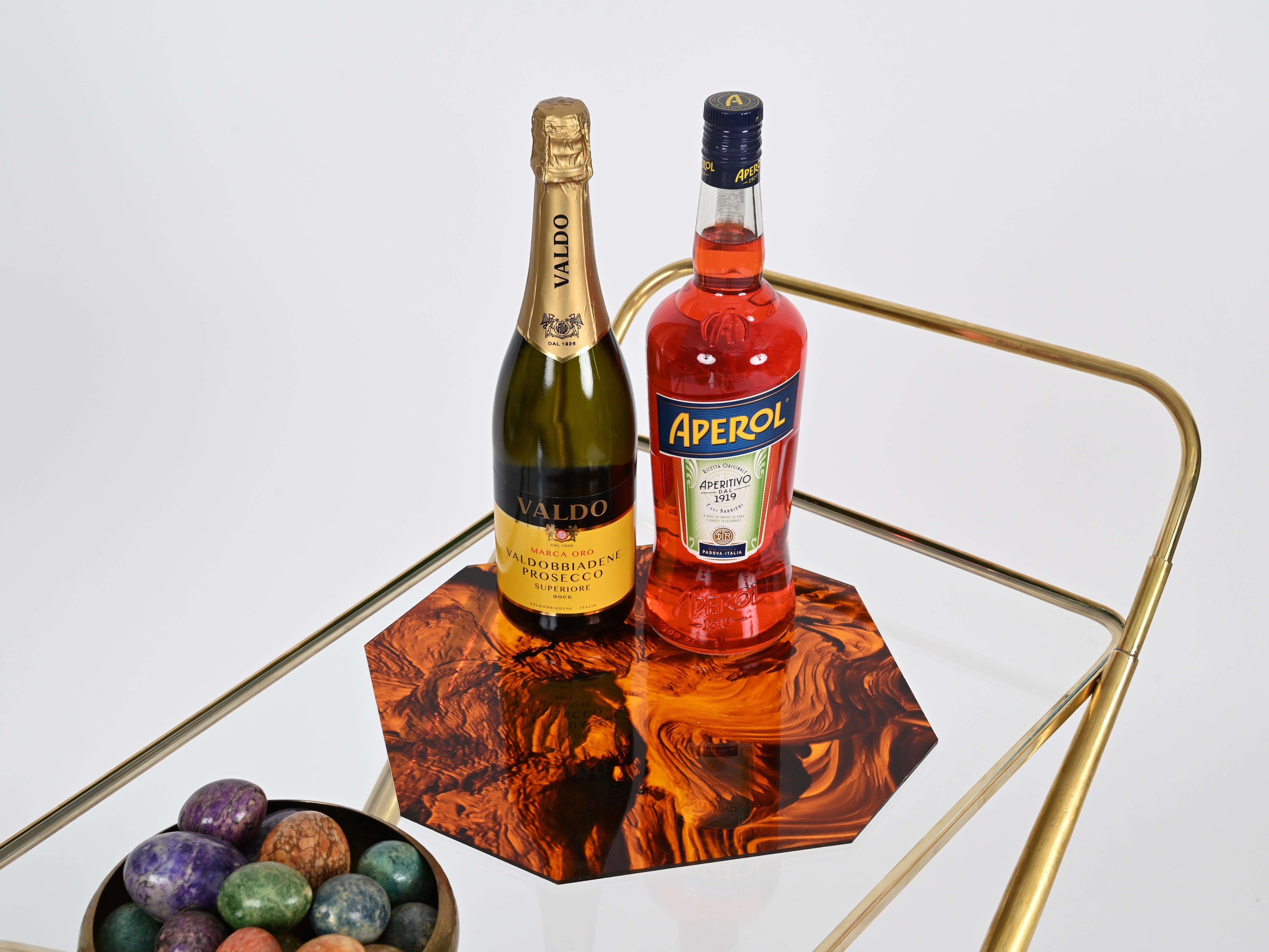 Cesare Lacca Midcentury Italian Serving Bar Cart in Brass, Italy 1950s For Sale 8