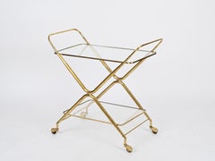 Cesare Lacca Midcentury Italian Serving Bar Cart in Brass, Italy 1950s