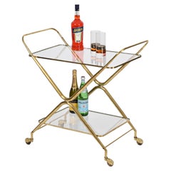 Cesare Lacca Midcentury Italian Serving Bar Cart in Brass, Italy 1950s