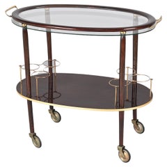 Cesare Lacca Midcentury Italian Wood Bar Cart with Glass Serving Tray, 1950s