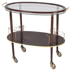 Used Cesare Lacca Midcentury Italian Wood Bar Cart with Glass Serving Tray, 1950s