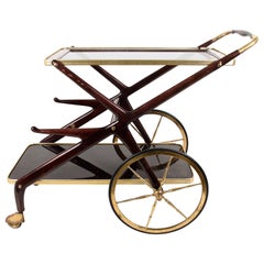 Cesare Lacca Midcentury Lacquered Wood and Glass Italian Bar Cart, 1950s
