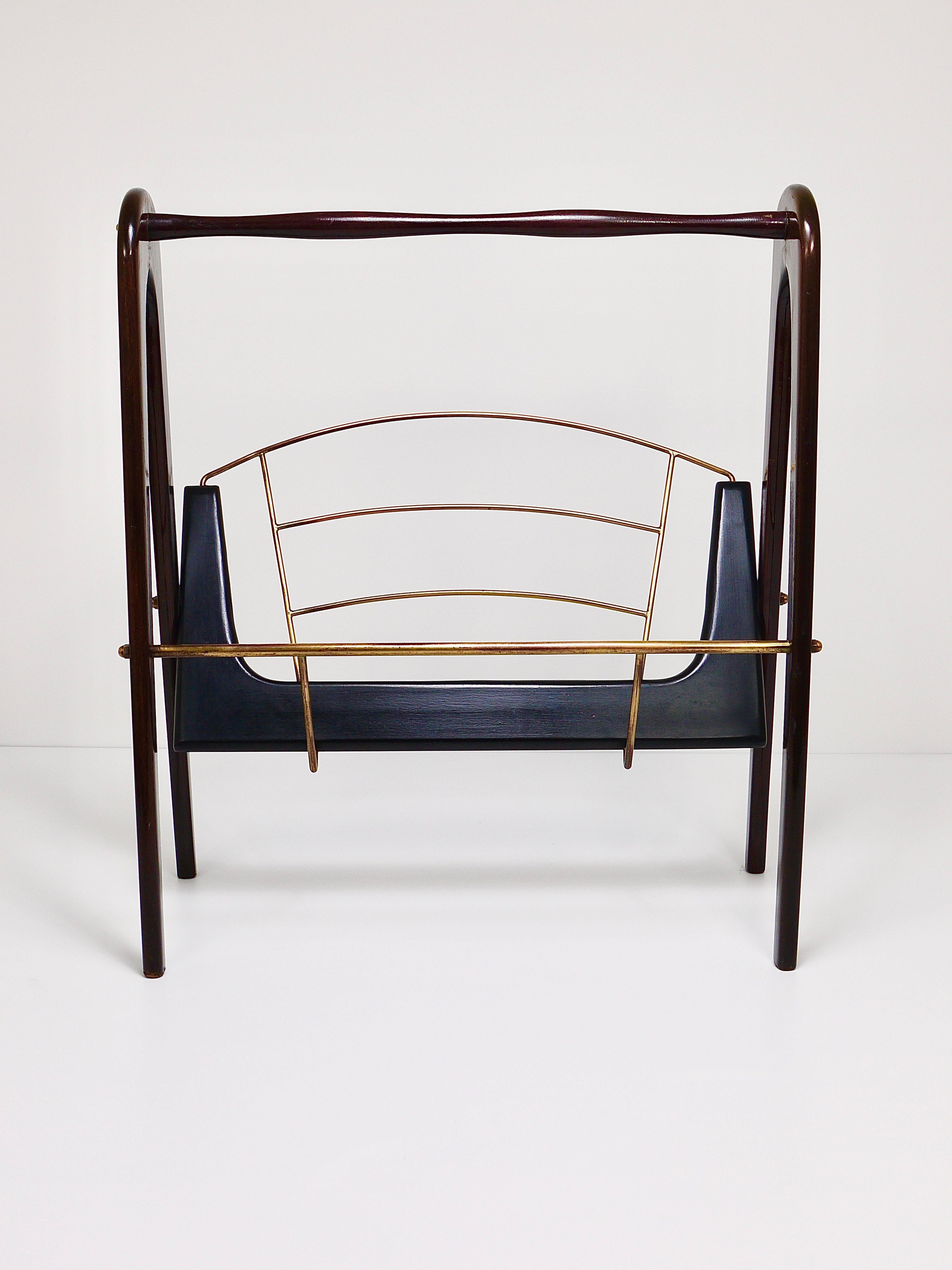 Cesare Lacca Midcentury Magazine Rack, Mahogany & Brass, Italy, 1950s For Sale 6