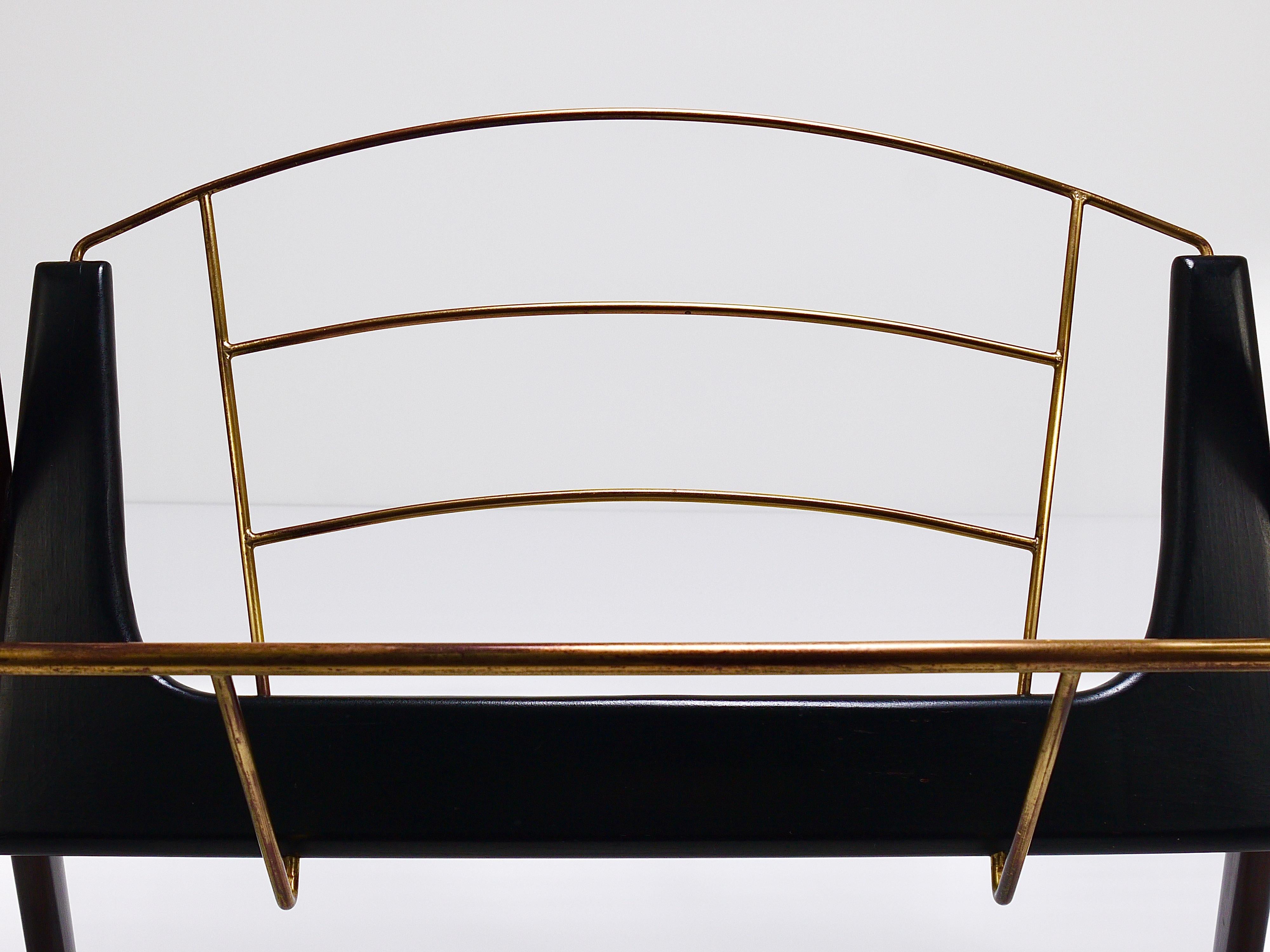 Cesare Lacca Midcentury Magazine Rack, Mahogany & Brass, Italy, 1950s For Sale 12