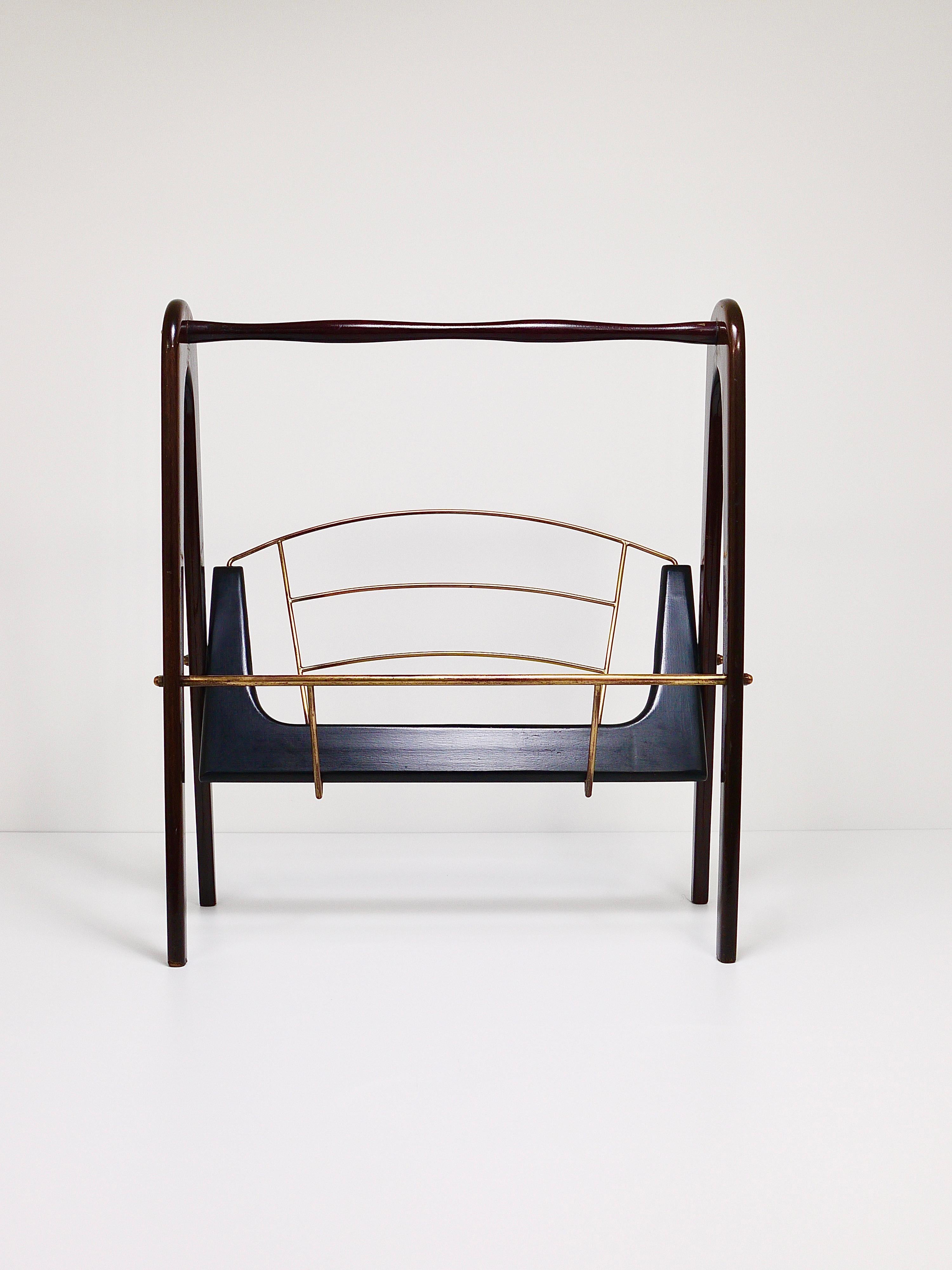 Cesare Lacca Midcentury Magazine Rack, Mahogany & Brass, Italy, 1950s For Sale 3