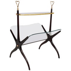 Cesare Lacca Midcentury Mahogany and Brass Italian Magazine Rack, 1950s
