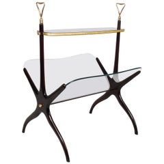 Cesare Lacca Midcentury Mahogany and Brass Italian Magazine Rack, 1950s